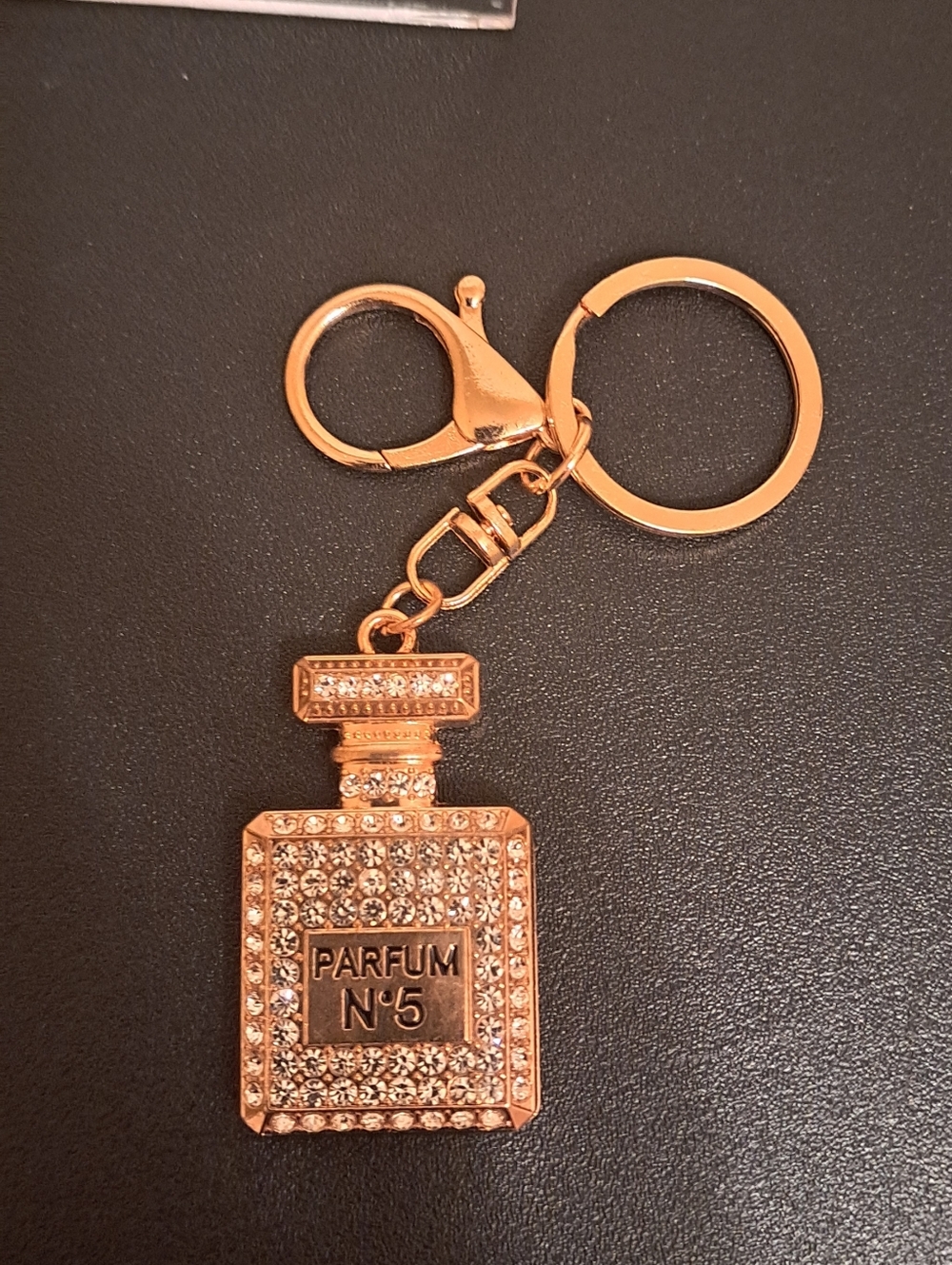 Crystal-Embellished Perfume Bottle Keychain - White Gold NWOT